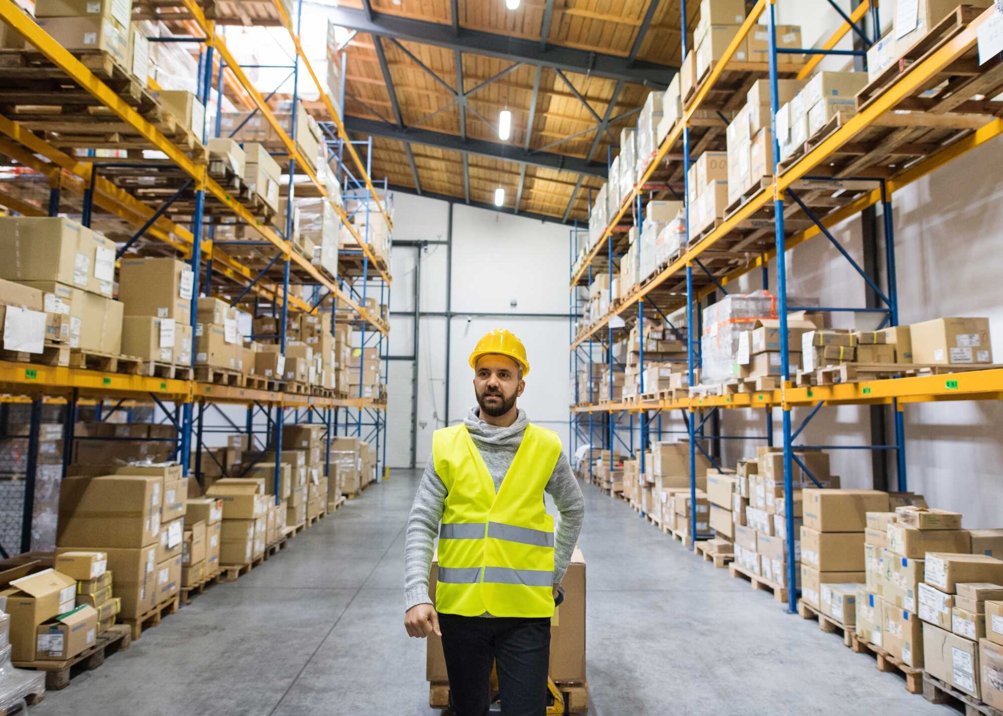 Warehouse worker in an aisle