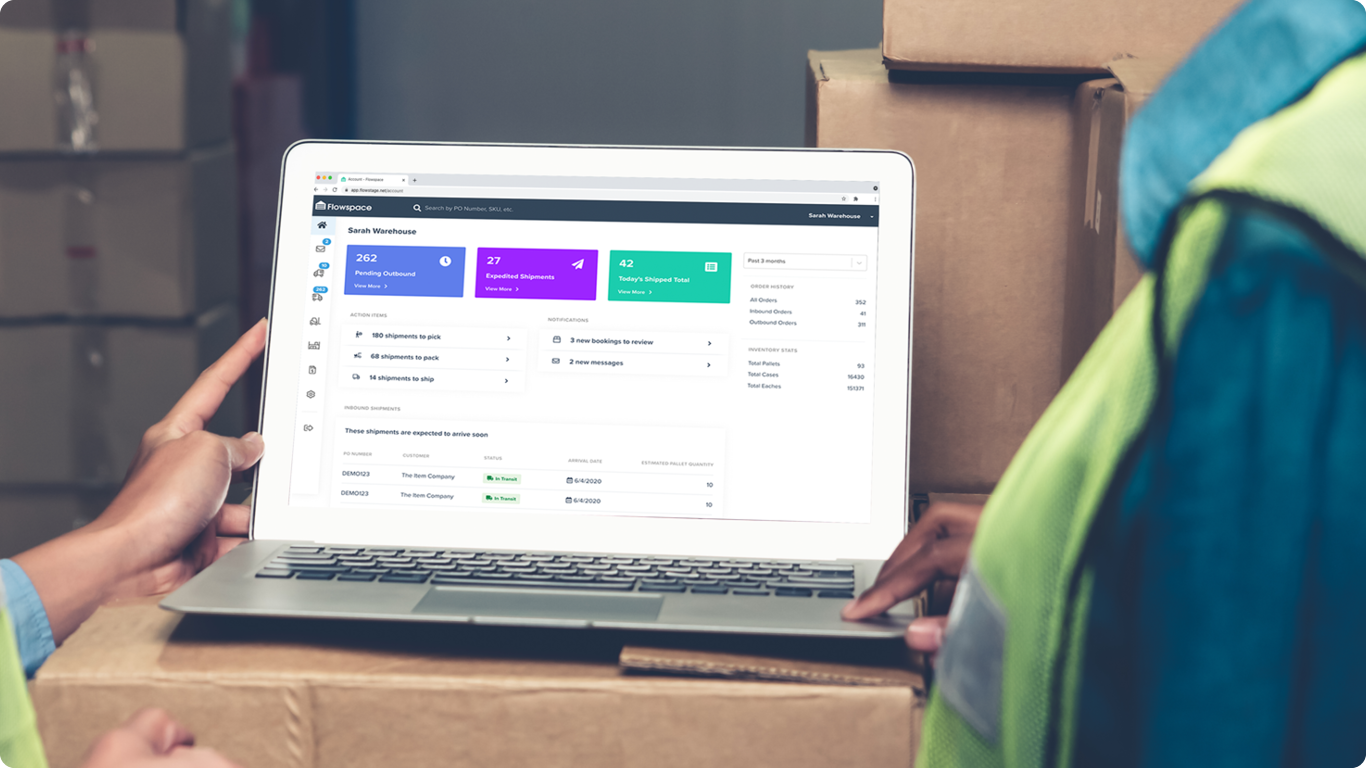 Warehouse workers using Flowspace for customer insights.